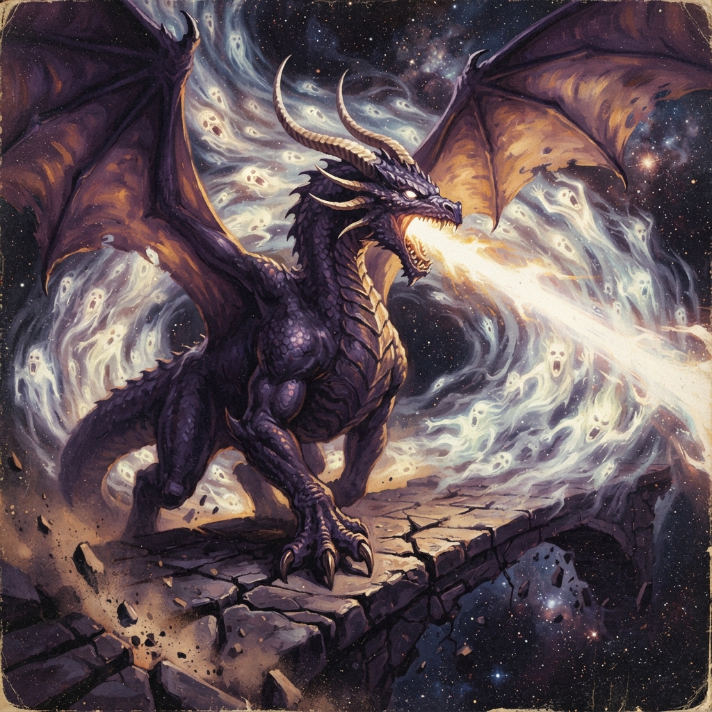 Requiem Dragon (Ancient), original Pathfinder 2e monster artwork by ZapGM