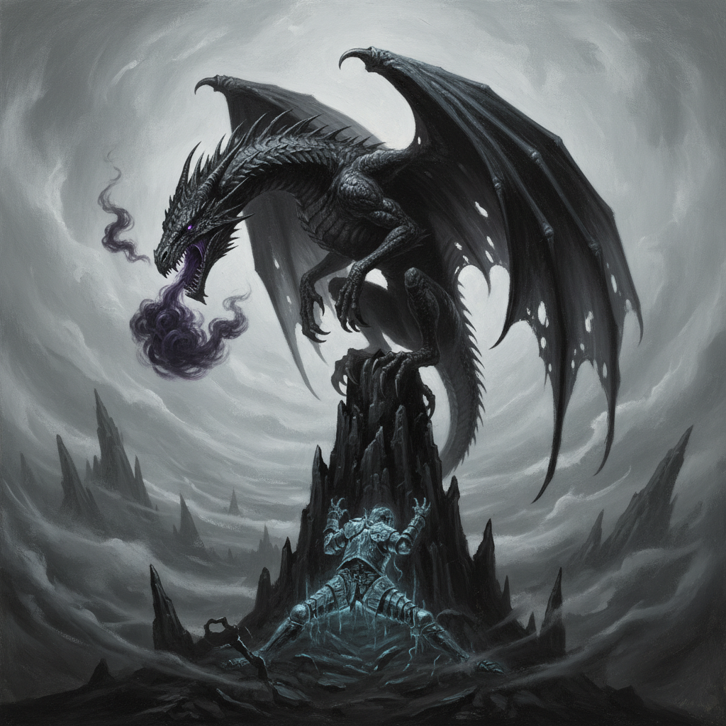 Young Umbral Dragon, original Pathfinder 2e monster artwork by ZapGM