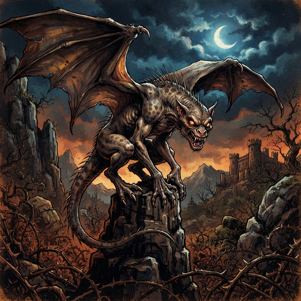 Winged Chupacabra, original Pathfinder 2e monster artwork by ZapGM