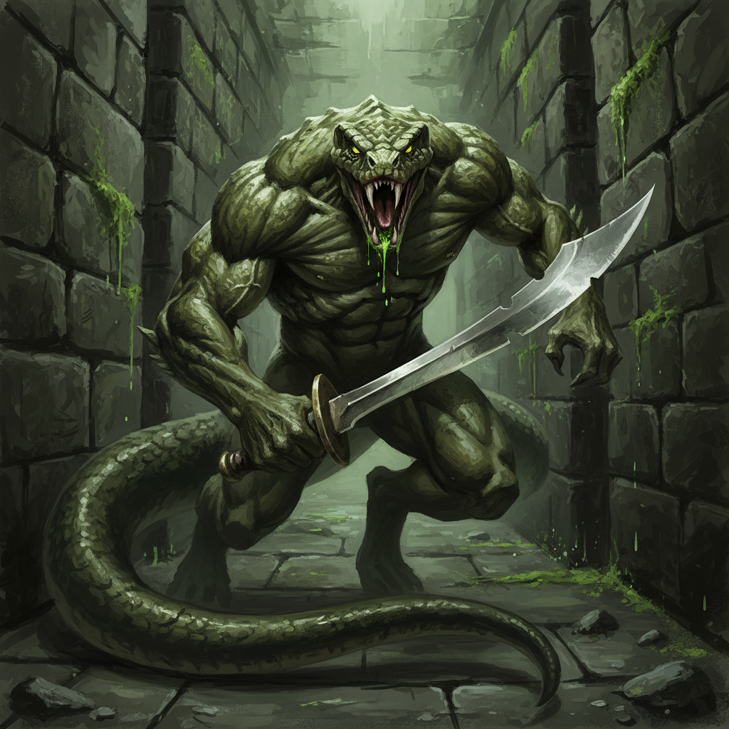 Aapoph Serpentfolk, original Pathfinder 2e monster artwork by ZapGM