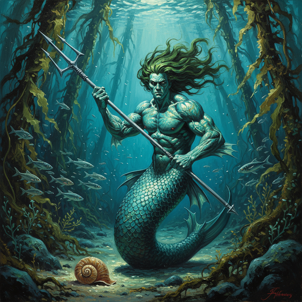 Triton, original Pathfinder 2e monster artwork by ZapGM