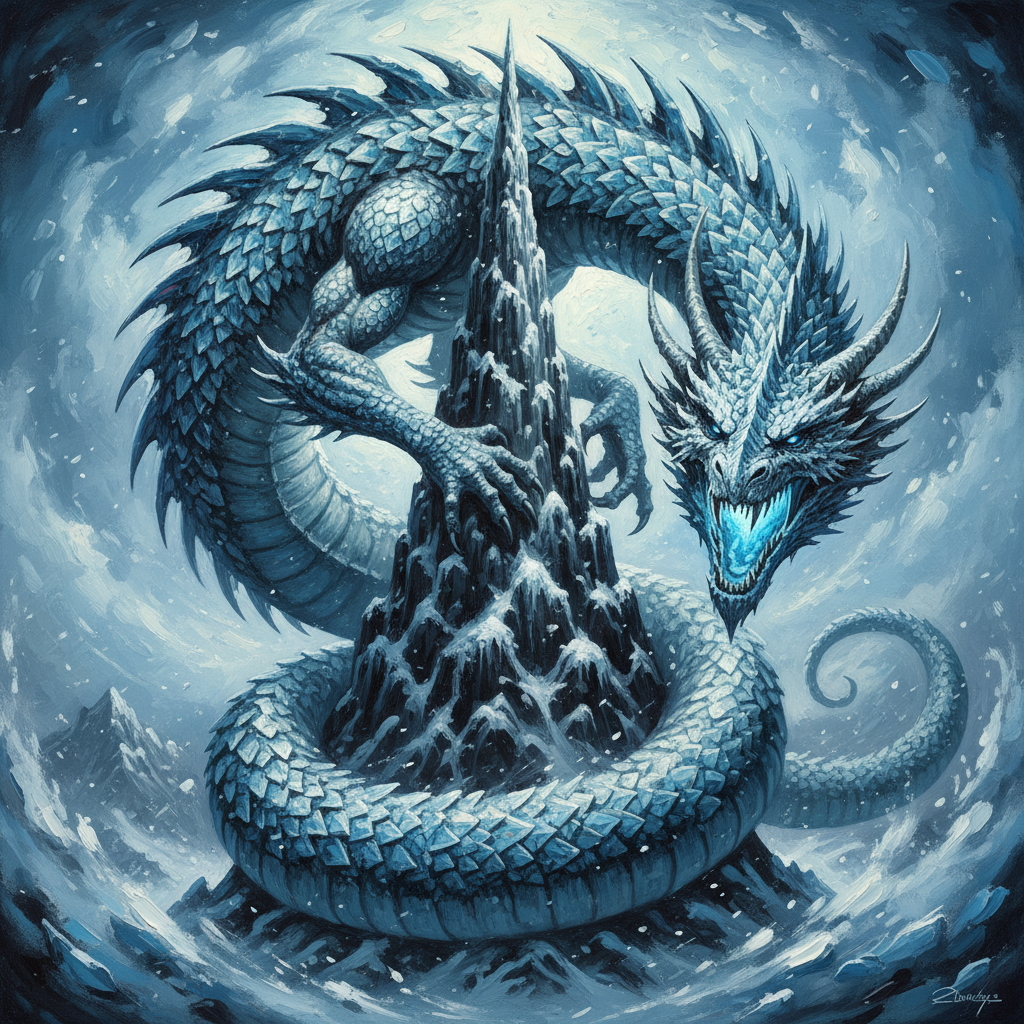 Ice Linnorm, original Pathfinder 2e monster artwork by ZapGM