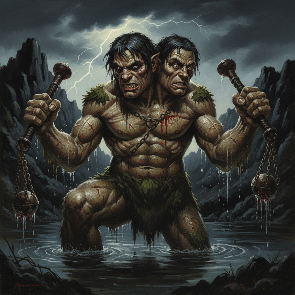 Ettin, original Pathfinder 2e monster artwork by ZapGM