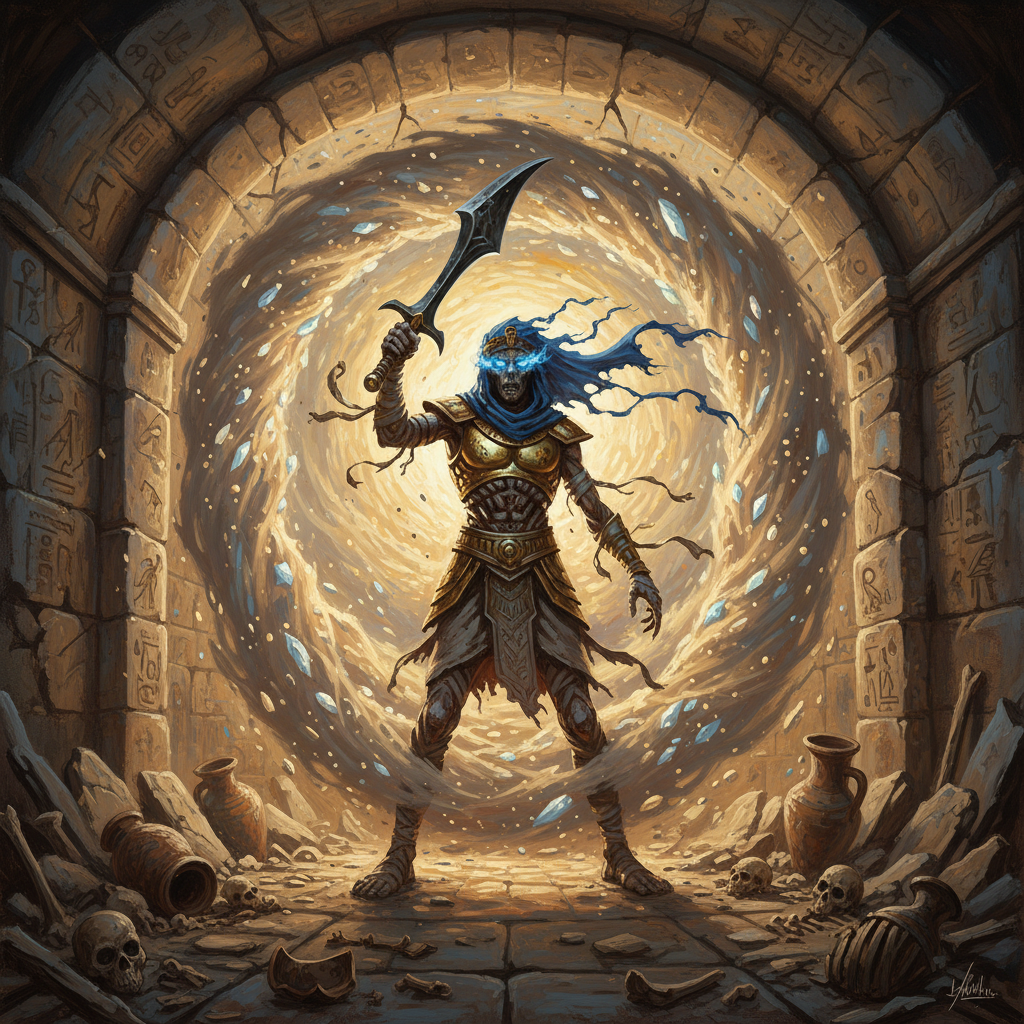 Mummy Pharaoh, original Pathfinder 2e monster artwork by ZapGM