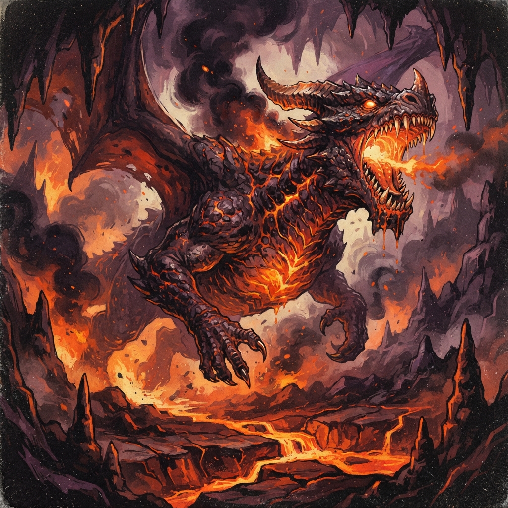 Cinder Dragon (Adult, Spellcaster), original Pathfinder 2e monster artwork by ZapGM