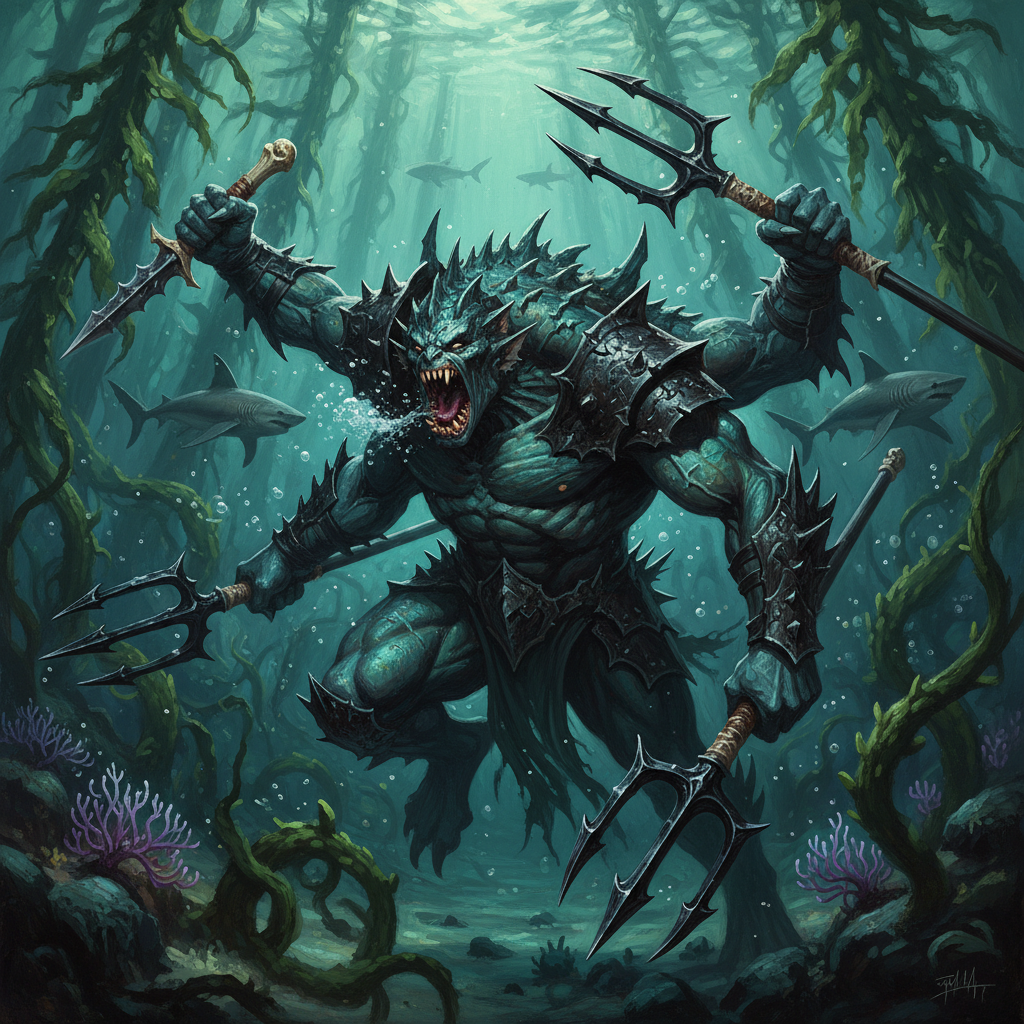 Sea Devil Baron, original Pathfinder 2e monster artwork by ZapGM
