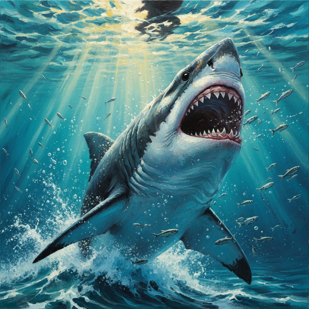 Great White Shark, original Pathfinder 2e monster artwork by ZapGM