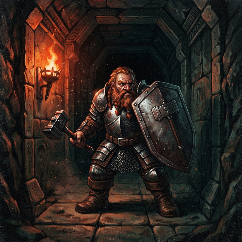Dwarf Warrior, original Pathfinder 2e monster artwork by ZapGM