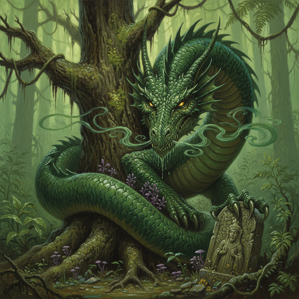 Young Green Dragon, original Pathfinder 2e monster artwork by ZapGM