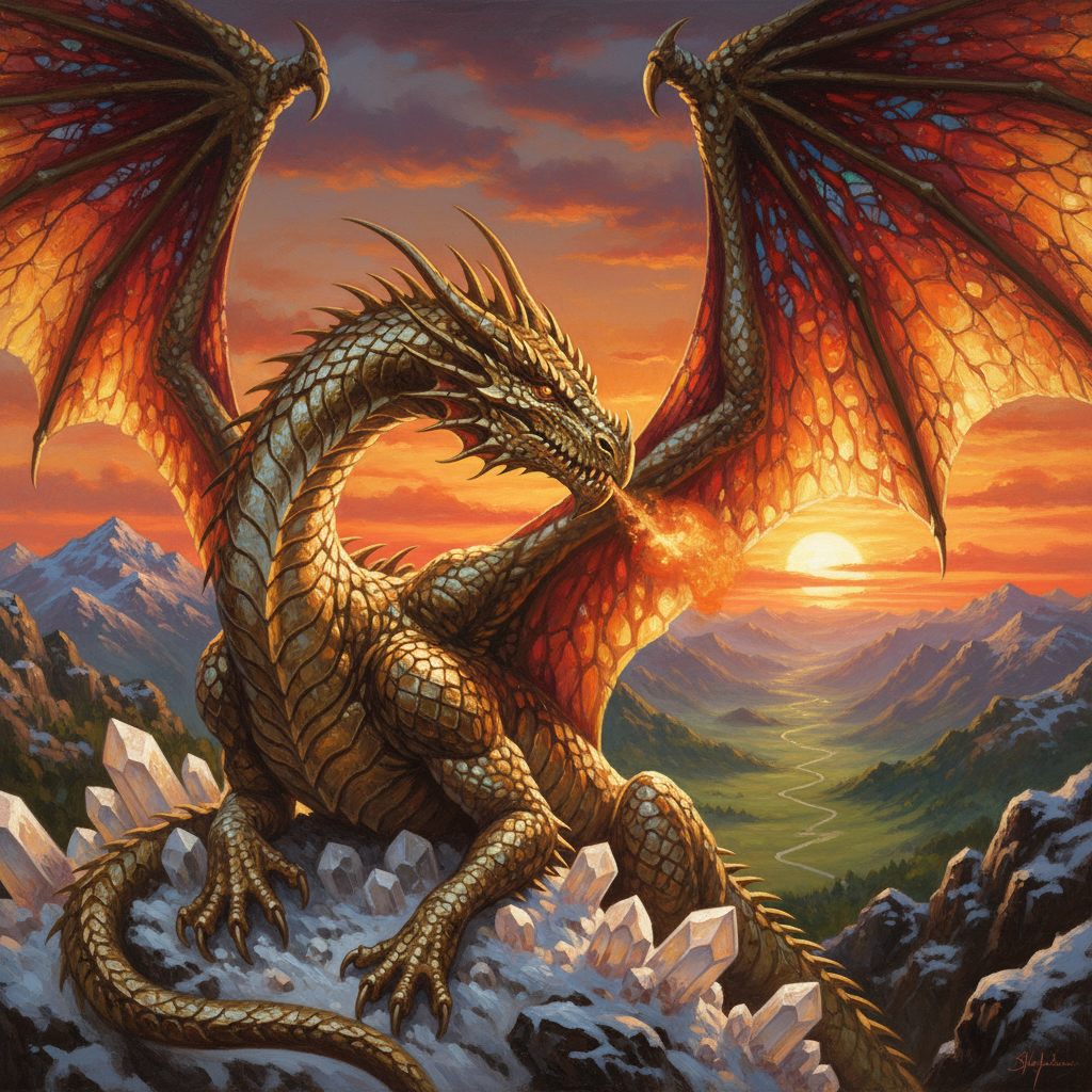 Young Gold Dragon, original Pathfinder 2e monster artwork by ZapGM