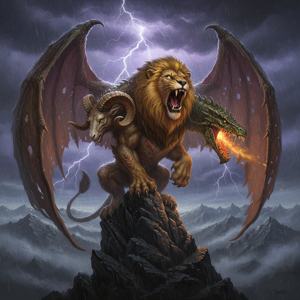 Chimera, original D&D 5e monster artwork by ZapGM
