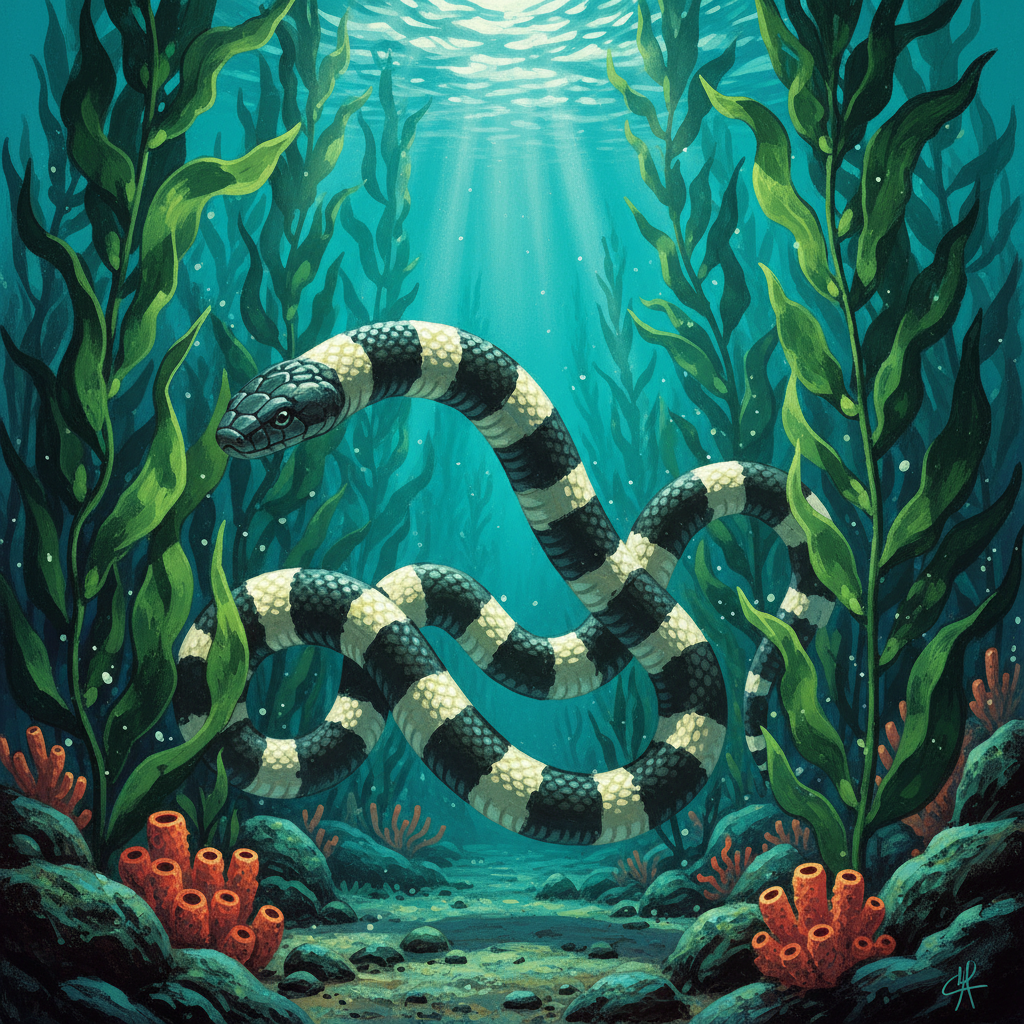 Sea Snake, original Pathfinder 2e monster artwork by ZapGM