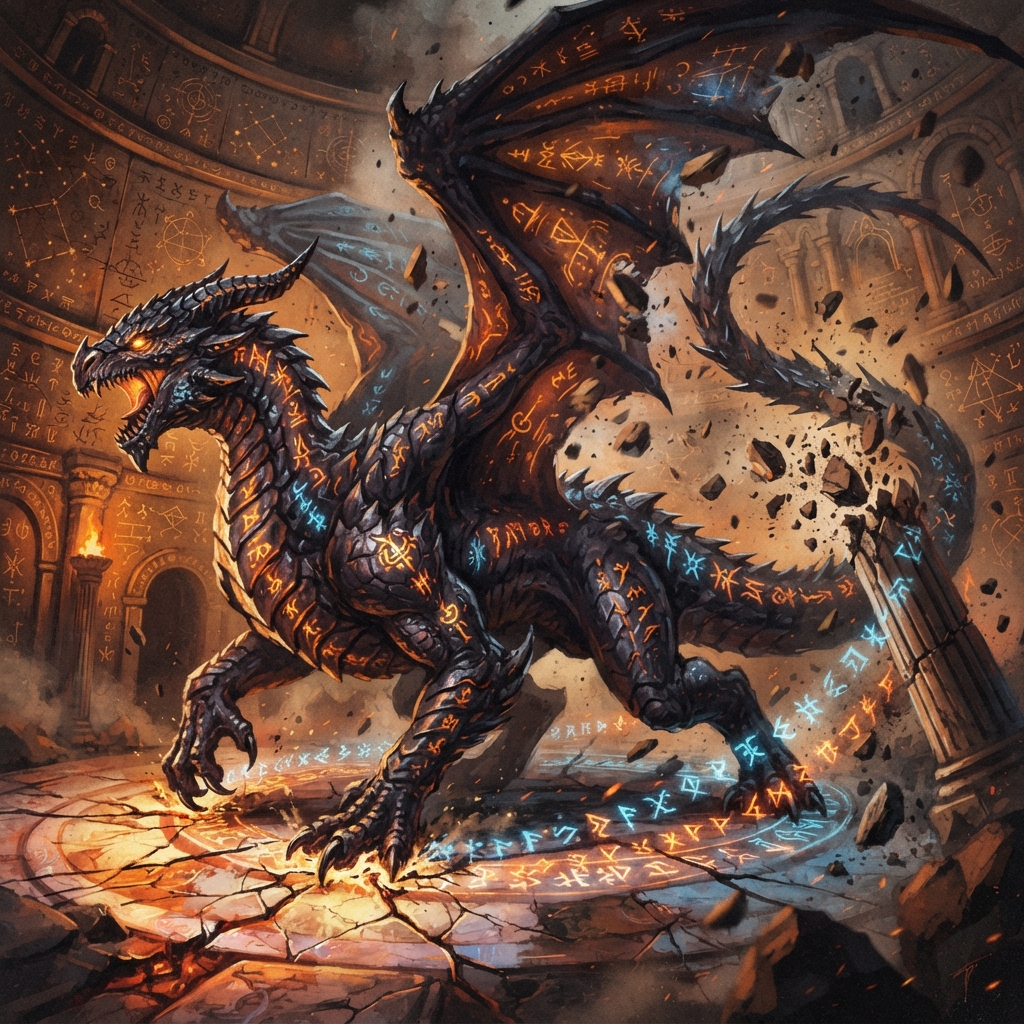 Rune Dragon (Ancient, Spellcaster), original Pathfinder 2e monster artwork by ZapGM