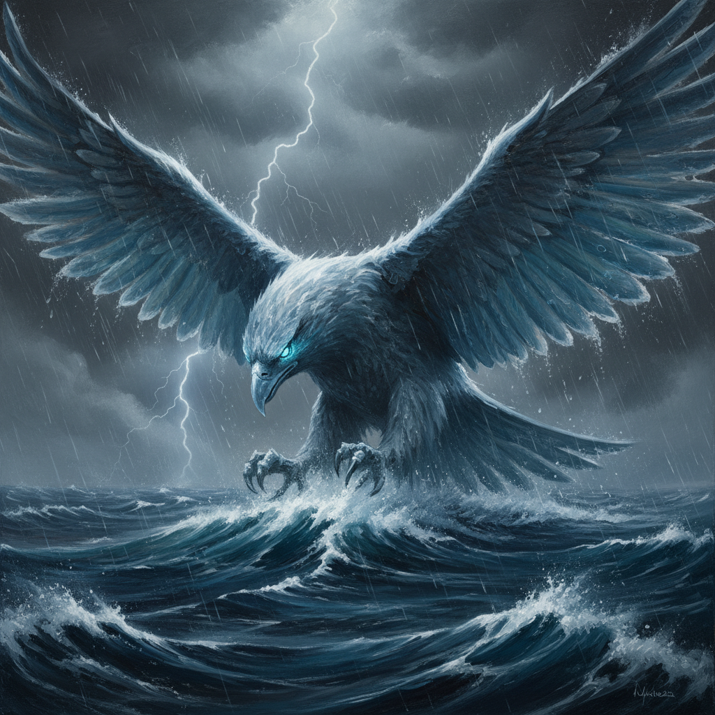Tidehawk, original Pathfinder 2e monster artwork by ZapGM
