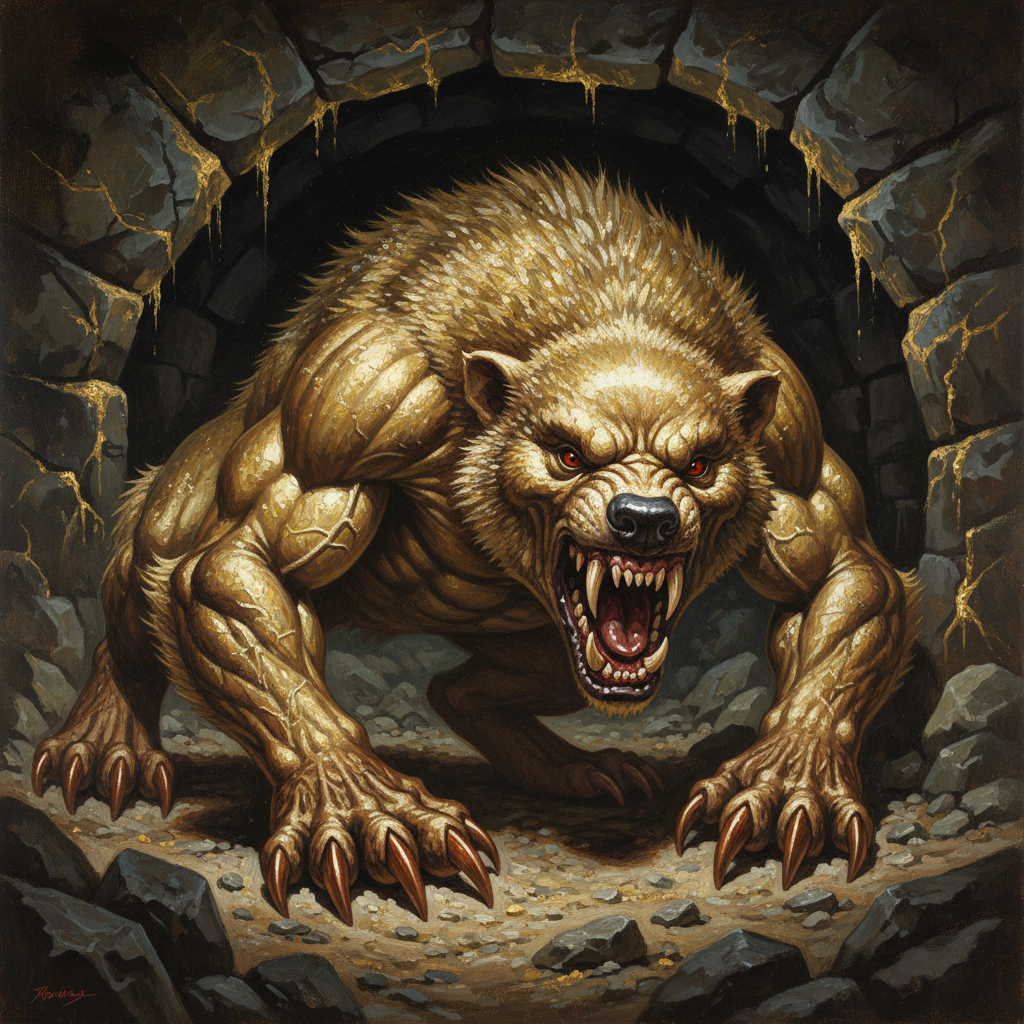Aurumvorax, original Pathfinder 2e monster artwork by ZapGM