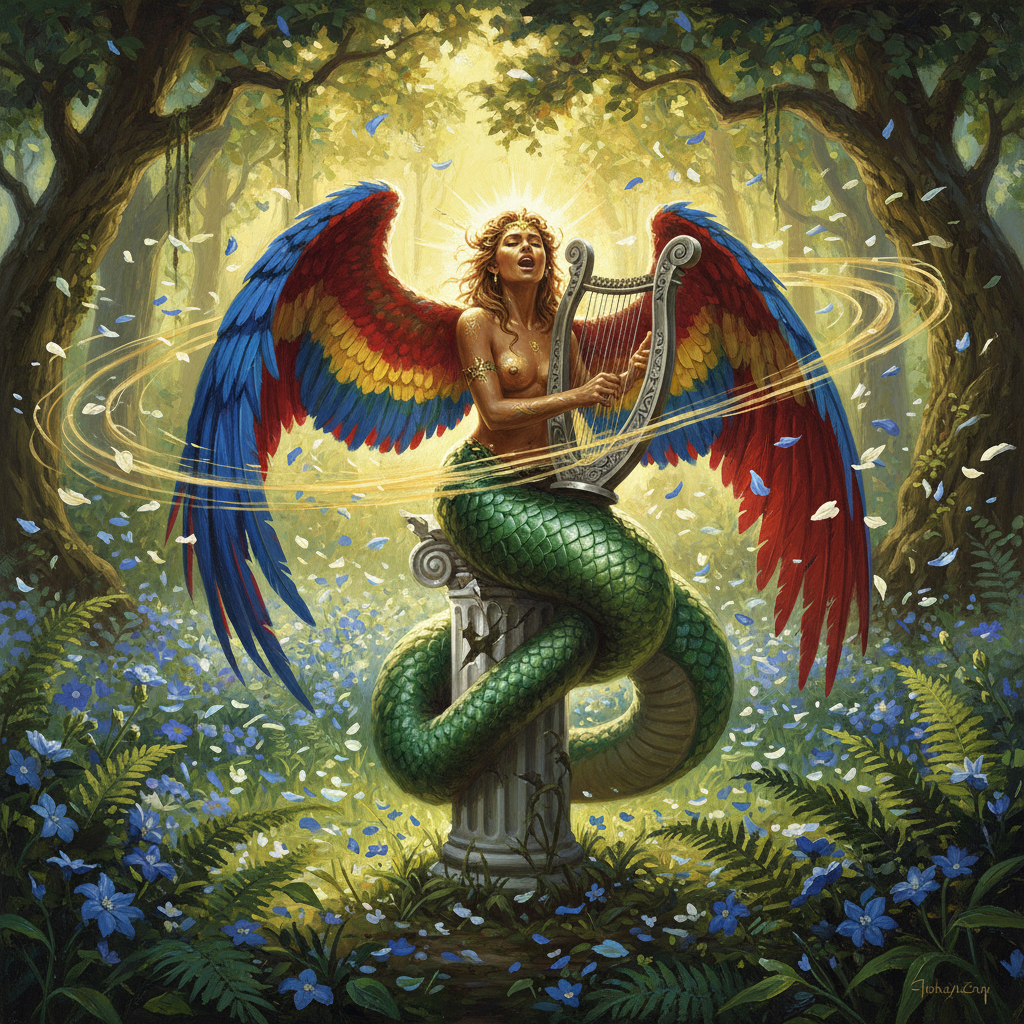 Lillend, original Pathfinder 2e monster artwork by ZapGM