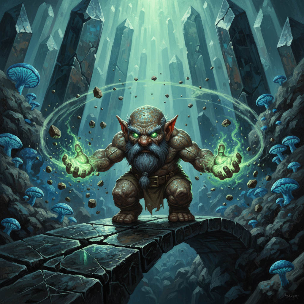 Deep Gnome Rockwarden, original Pathfinder 2e monster artwork by ZapGM
