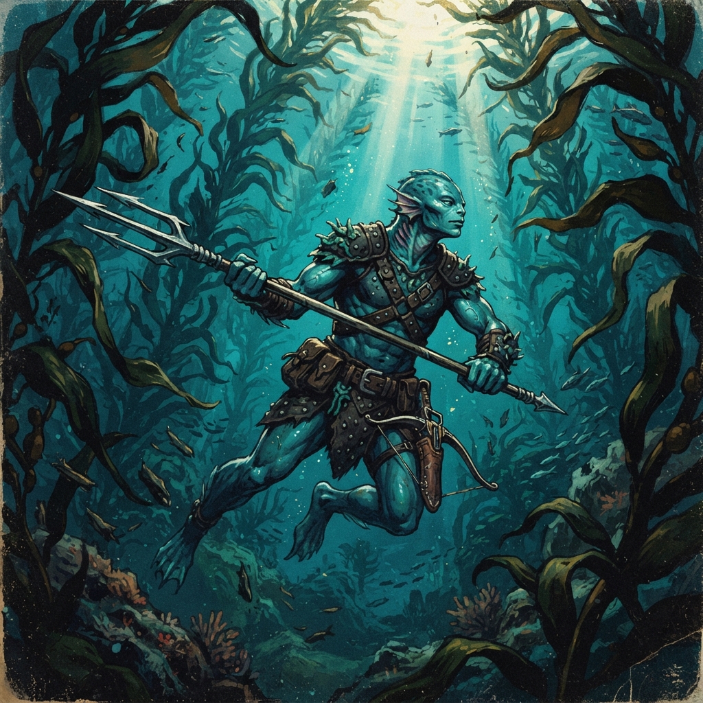 Azarketi Tide Tamer, original Pathfinder 2e monster artwork by ZapGM