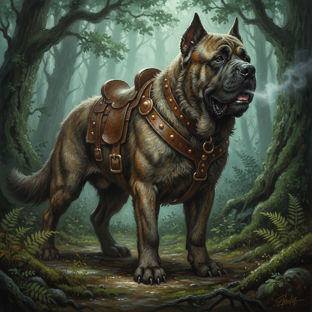 Riding Dog, original Pathfinder 2e monster artwork by ZapGM