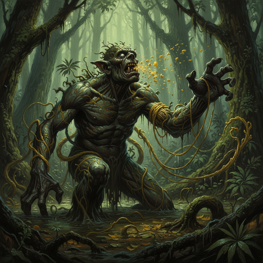 Yellow Musk Brute, original Pathfinder 2e monster artwork by ZapGM