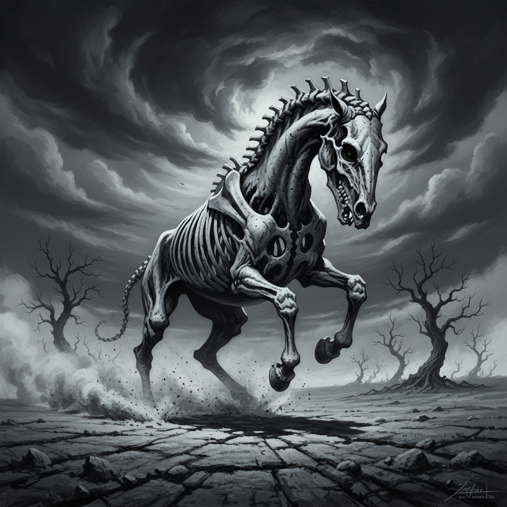 Warhorse Skeleton, original D&D 5e monster artwork by ZapGM