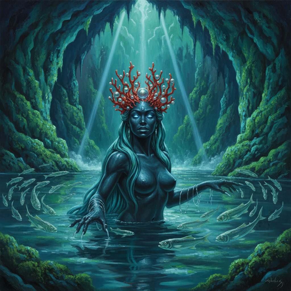 Naiad Queen, original Pathfinder 2e monster artwork by ZapGM