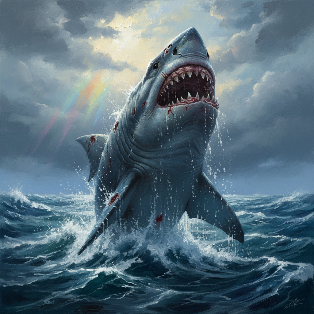 Megalodon, original Pathfinder 2e monster artwork by ZapGM