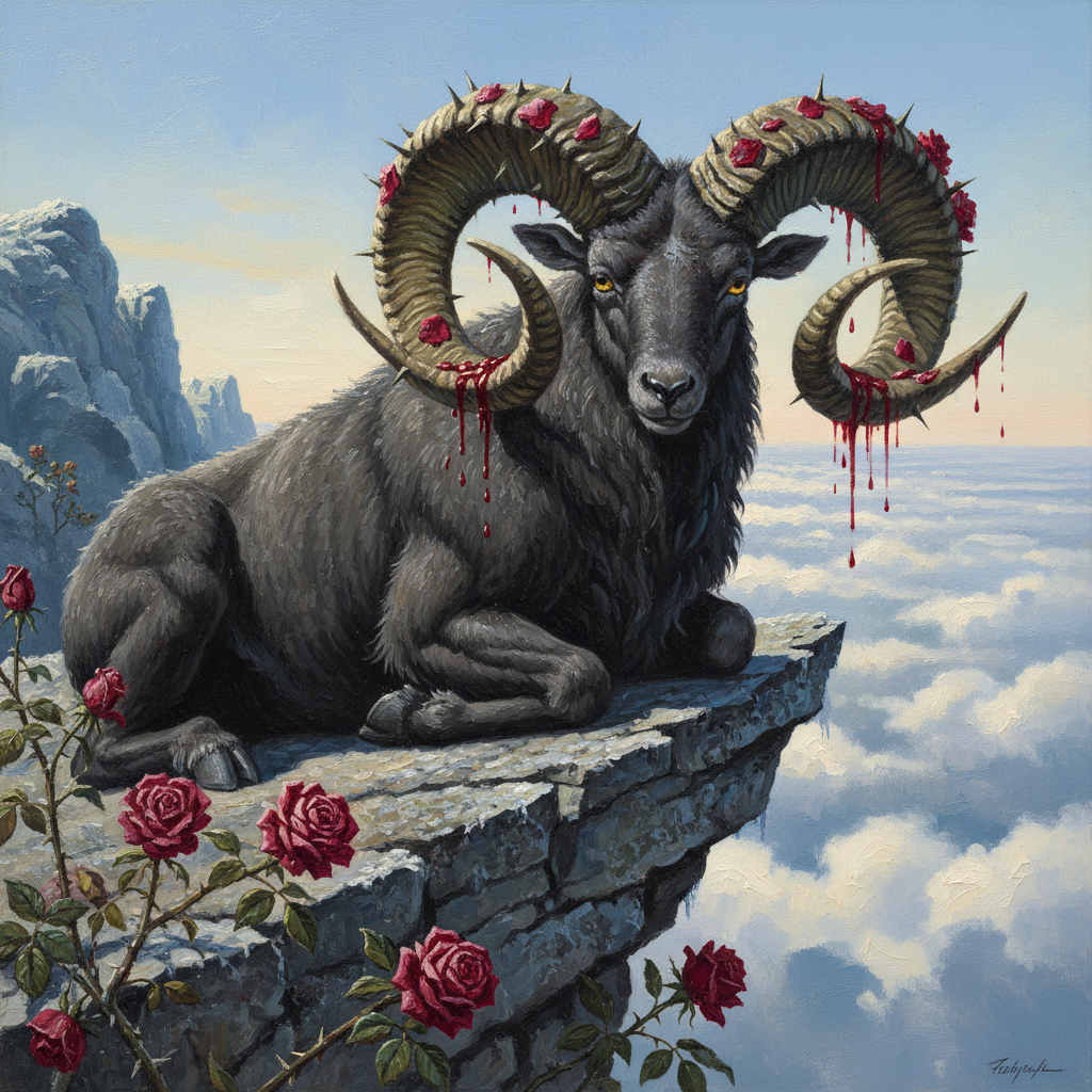 Rosethorn Ram, original Pathfinder 2e monster artwork by ZapGM