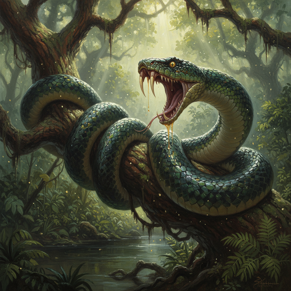 Giant Poisonous Snake, original D&D 5e monster artwork by ZapGM