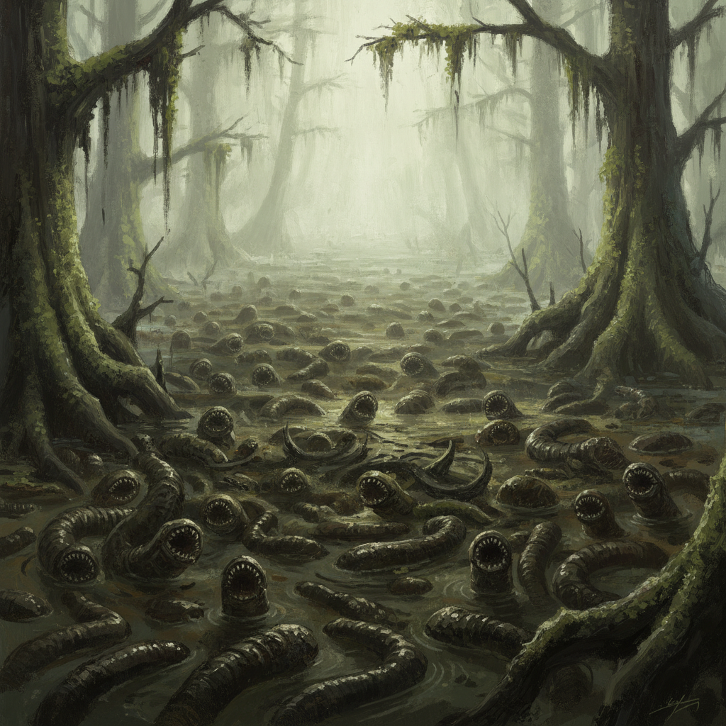 Brood Leech Swarm, original Pathfinder 2e monster artwork by ZapGM