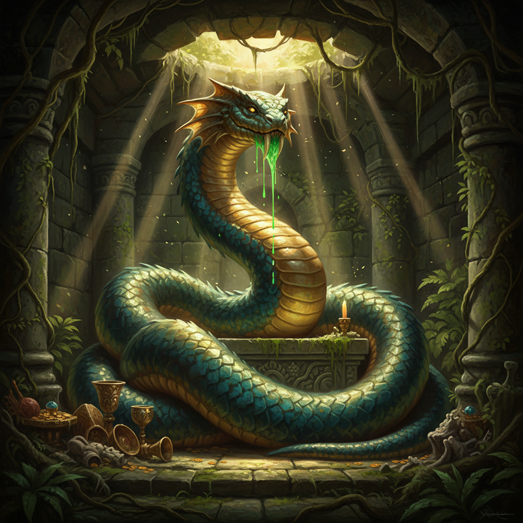 Guardian Naga, original D&D 5e monster artwork by ZapGM