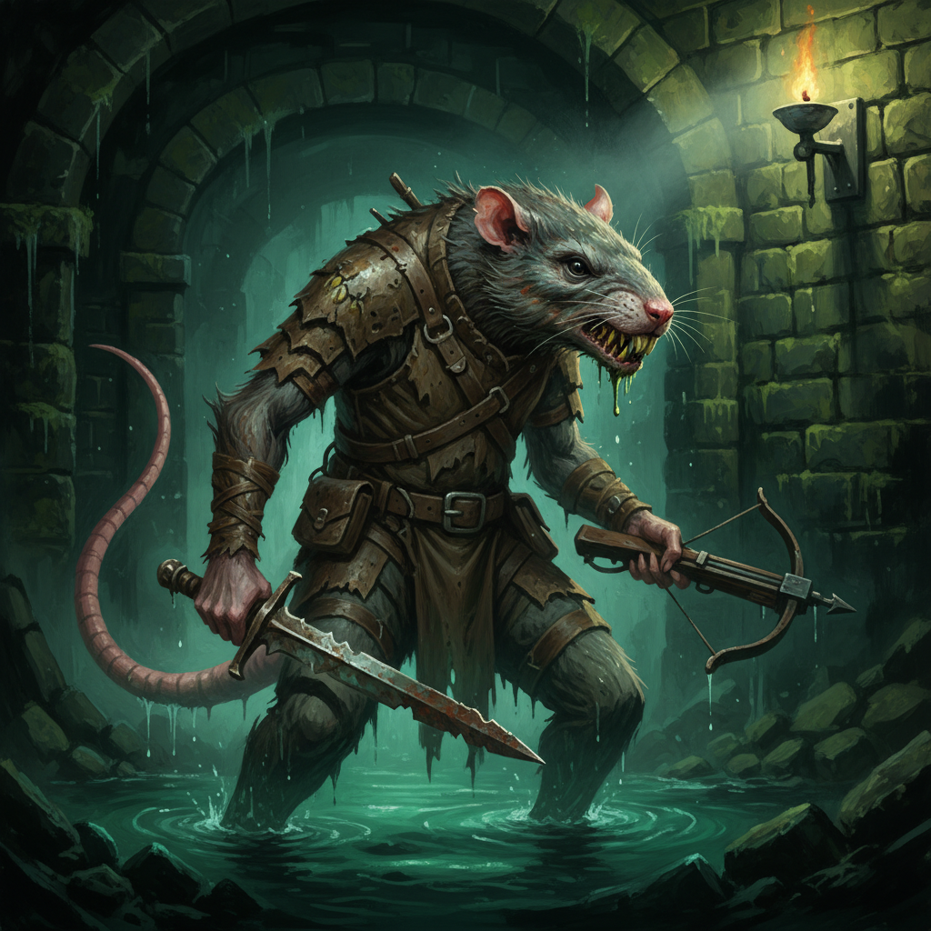 Wererat, Hybrid Form, original D&D 5e monster artwork by ZapGM