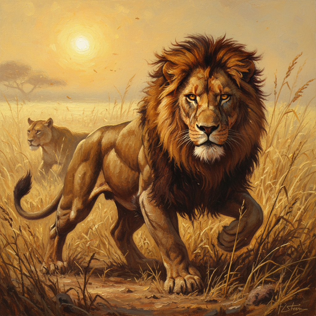 Lion, original Pathfinder 2e monster artwork by ZapGM
