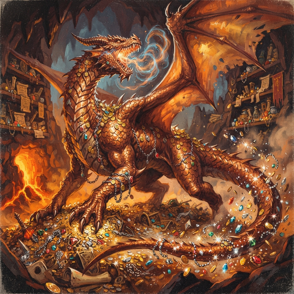 Fortune Dragon (Adult), original Pathfinder 2e monster artwork by ZapGM