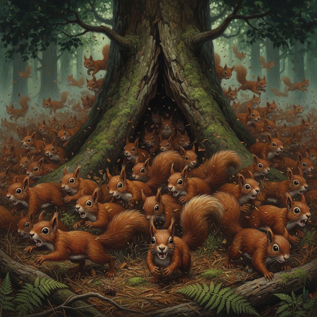 Squirrel Swarm, original Pathfinder 2e monster artwork by ZapGM