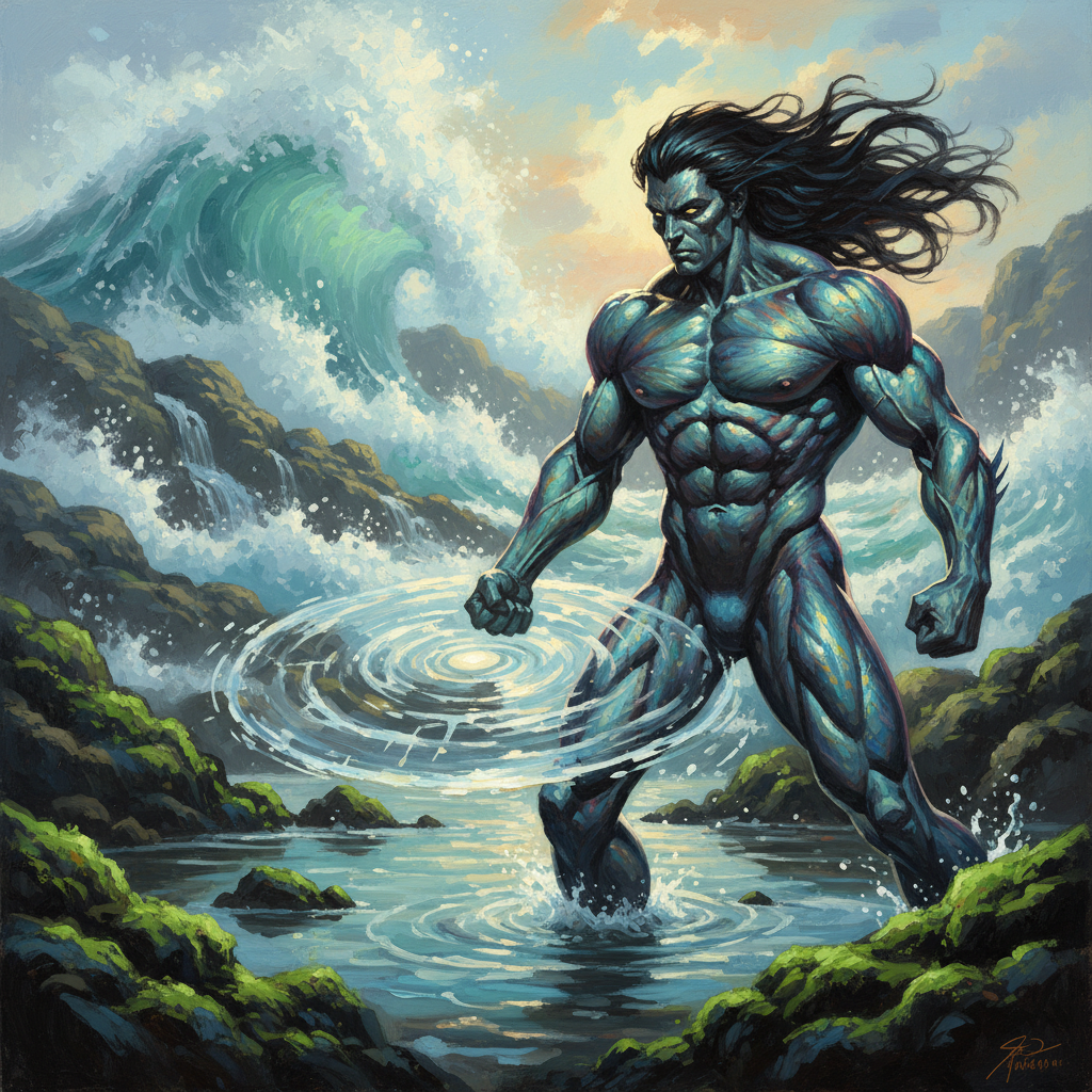Azarketi Explorer, original Pathfinder 2e monster artwork by ZapGM