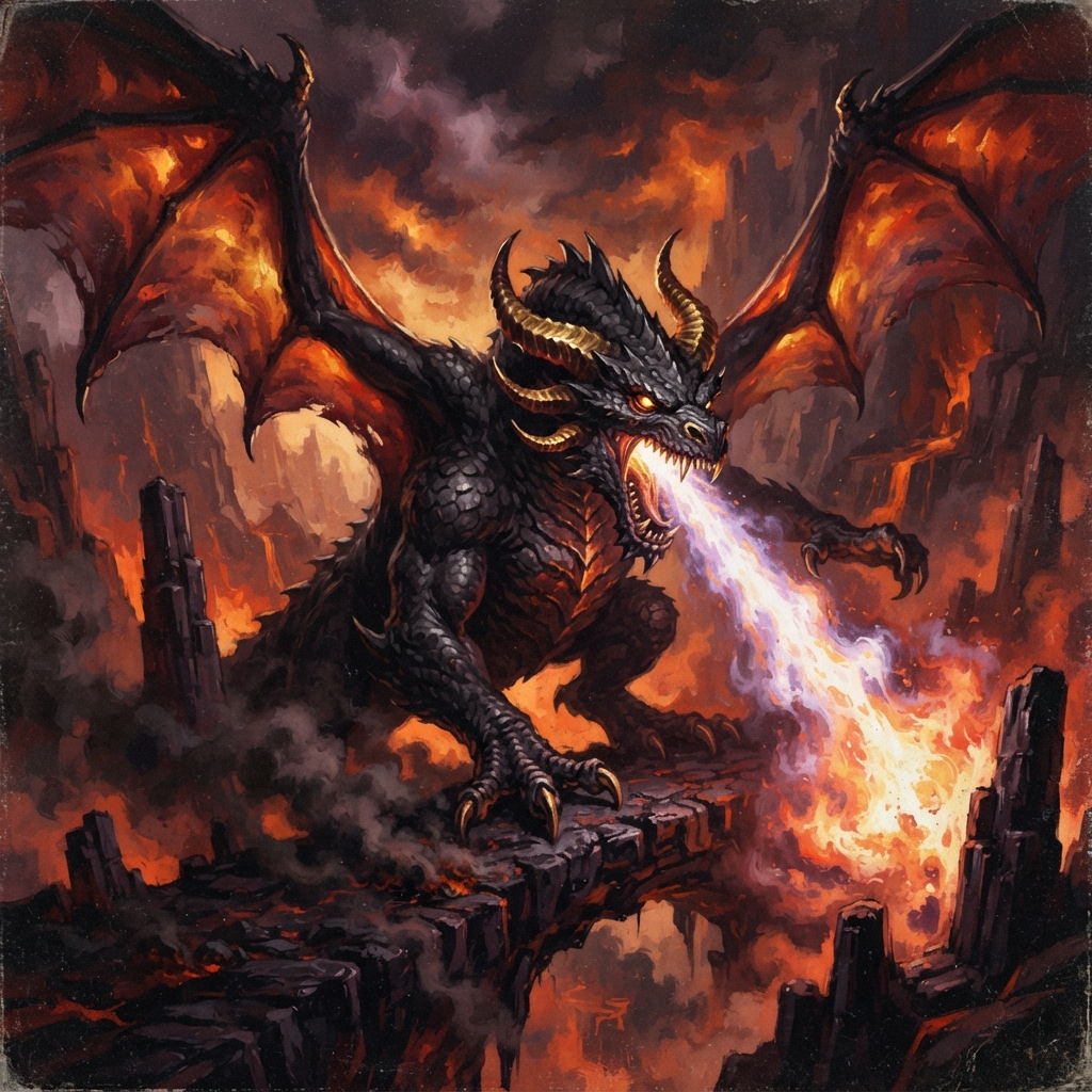 Diabolic Dragon (Adult), original Pathfinder 2e monster artwork by ZapGM