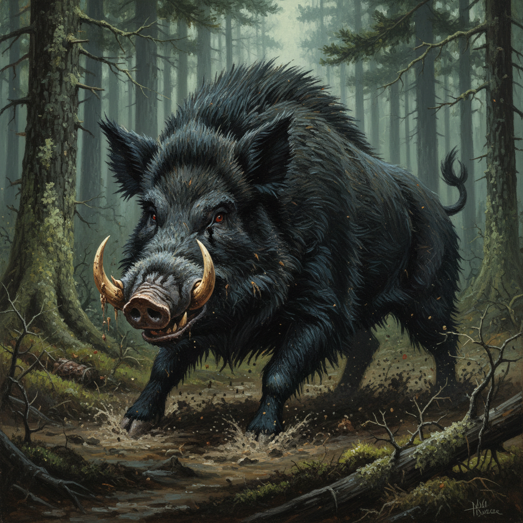 Wereboar, Boar Form, original D&D 5e monster artwork by ZapGM