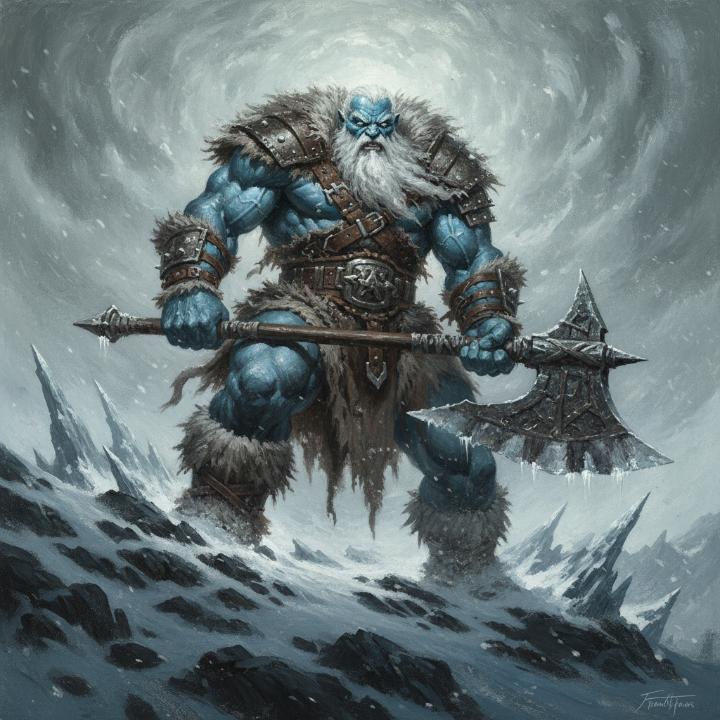 Frost Giant, original D&D 5e monster artwork by ZapGM