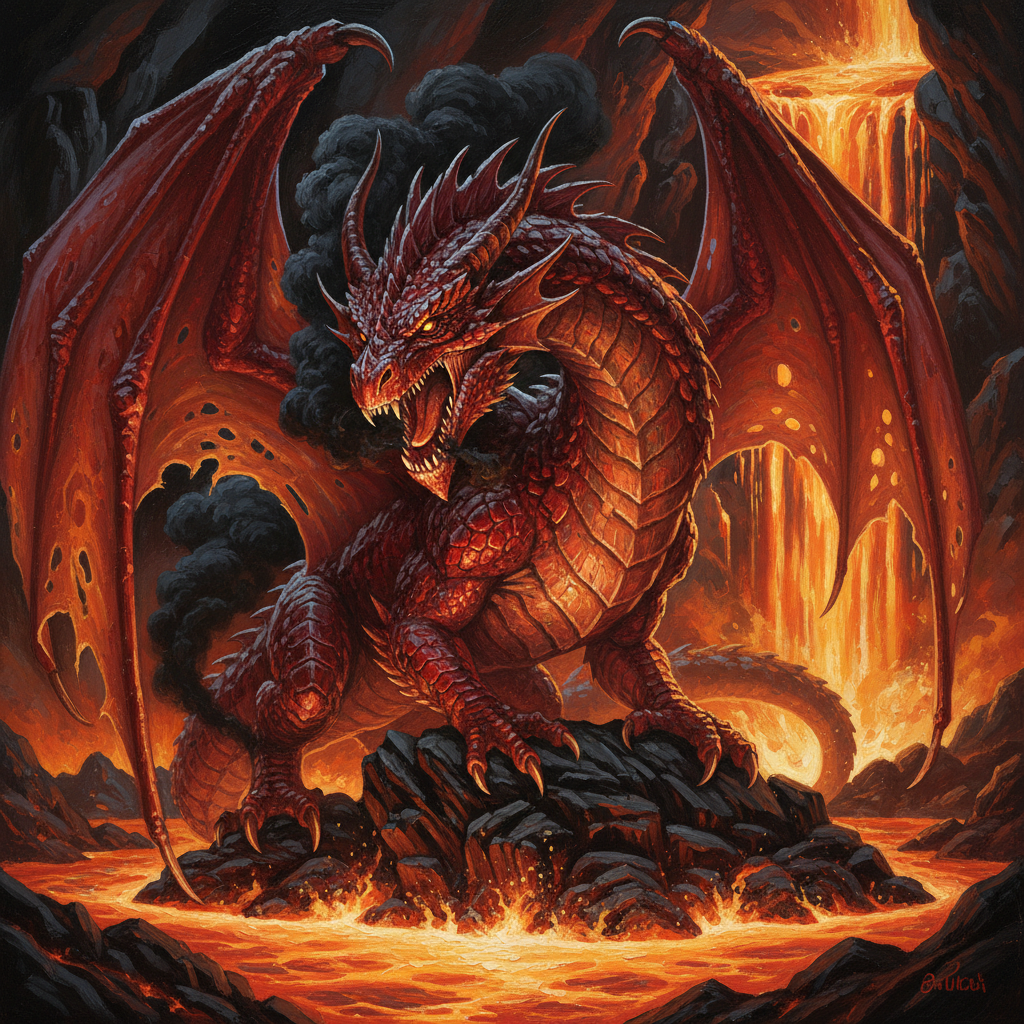 Adult Red Dragon, original Pathfinder 2e monster artwork by ZapGM