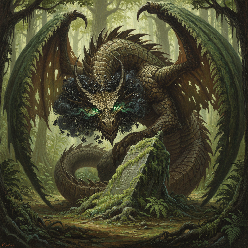 Ancient Forest Dragon, original Pathfinder 2e monster artwork by ZapGM