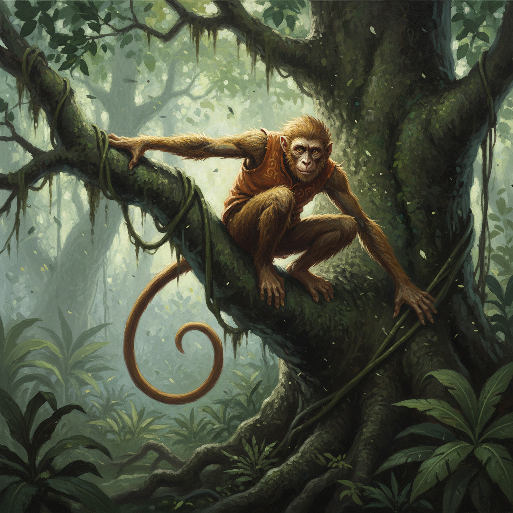 Vanara Disciple, original Pathfinder 2e monster artwork by ZapGM