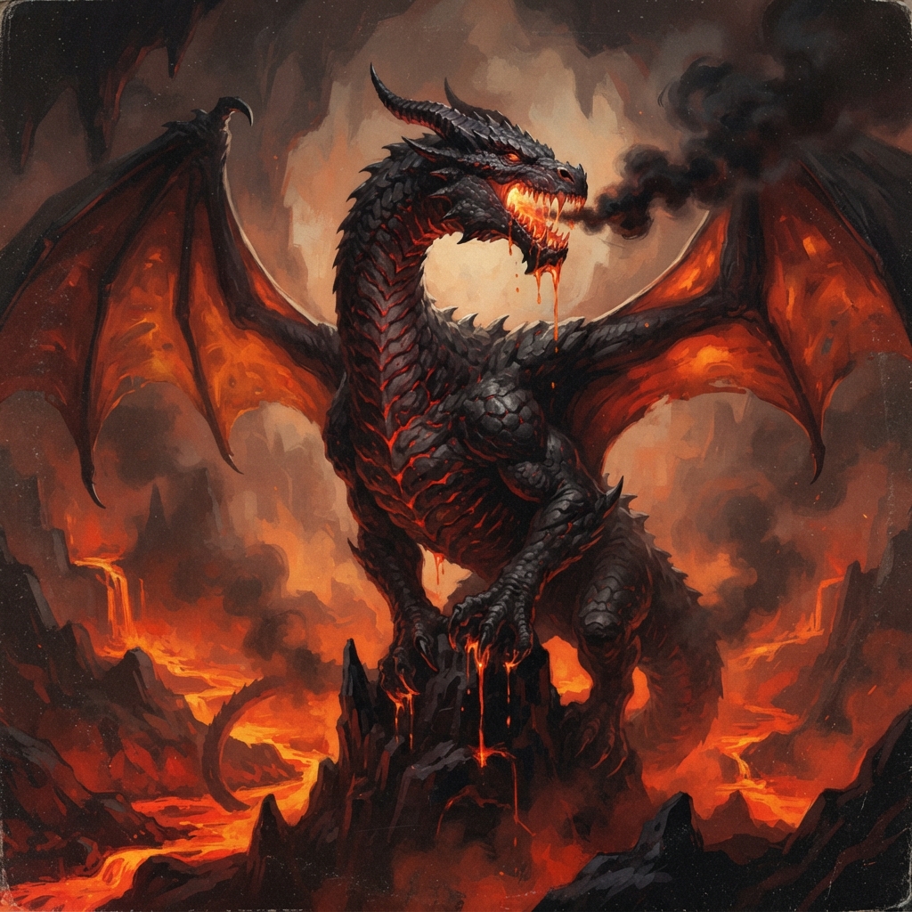 Cinder Dragon (Adult), original Pathfinder 2e monster artwork by ZapGM