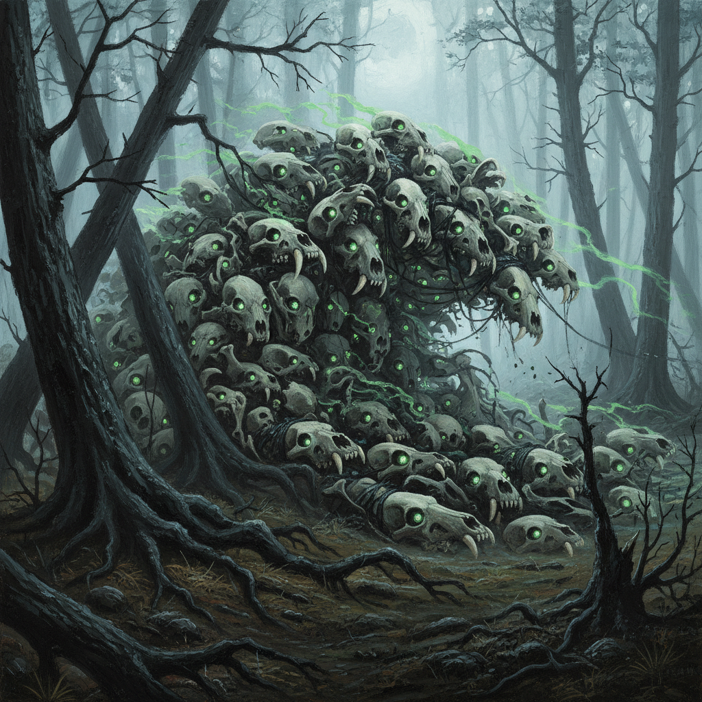 Feral Skull Swarm, original Pathfinder 2e monster artwork by ZapGM