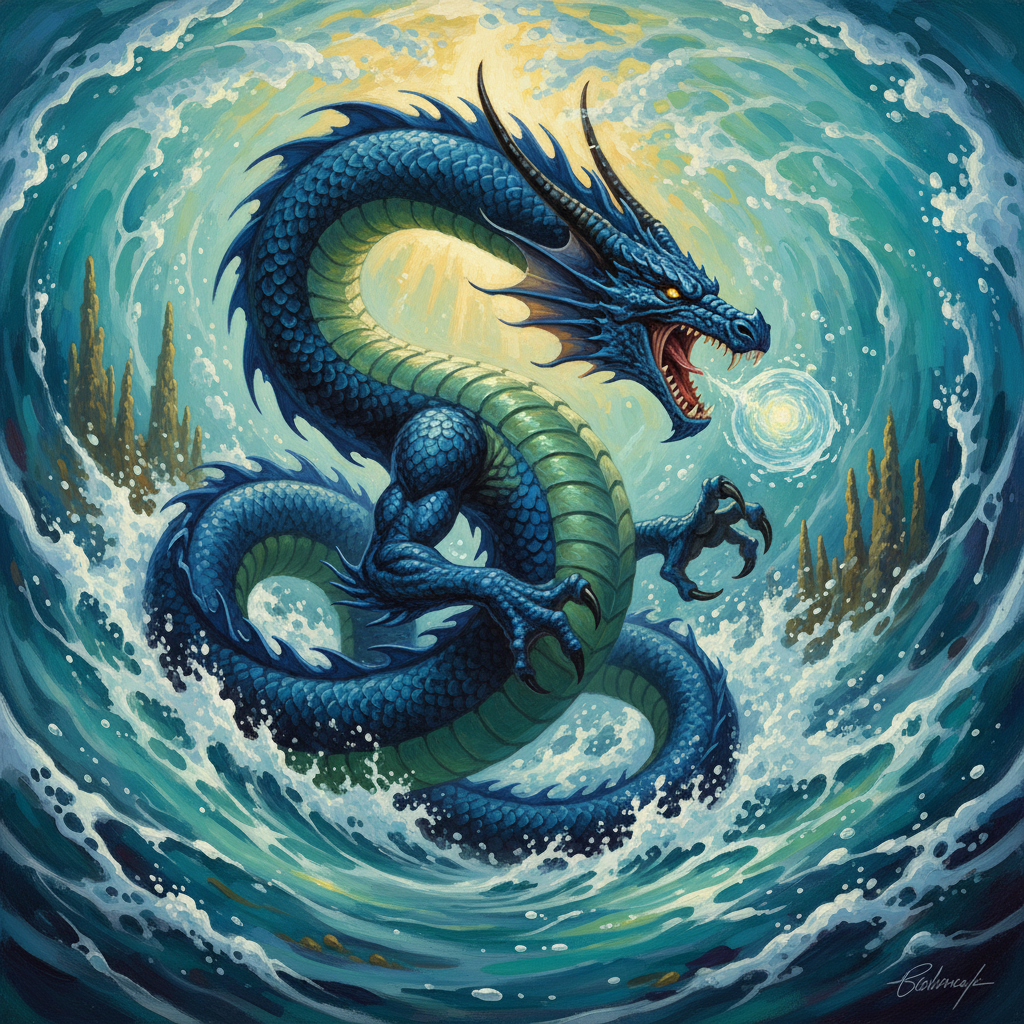 Young Sea Dragon, original Pathfinder 2e monster artwork by ZapGM