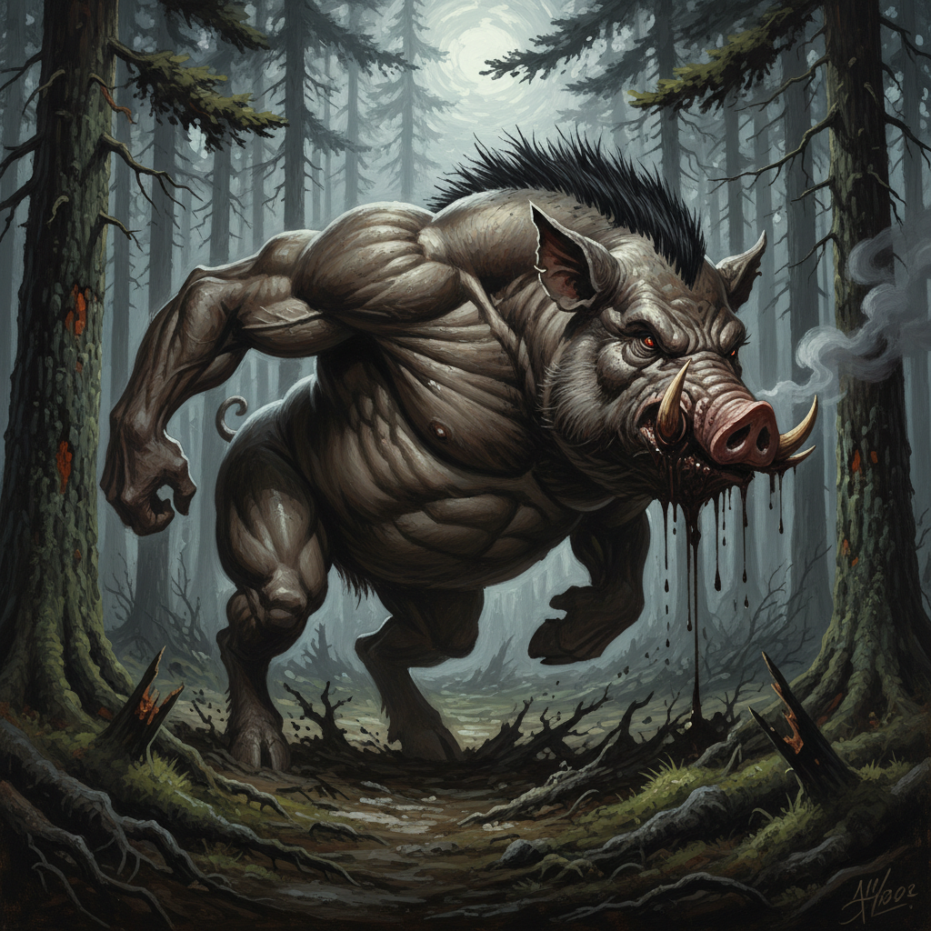 Wereboar, original Pathfinder 2e monster artwork by ZapGM