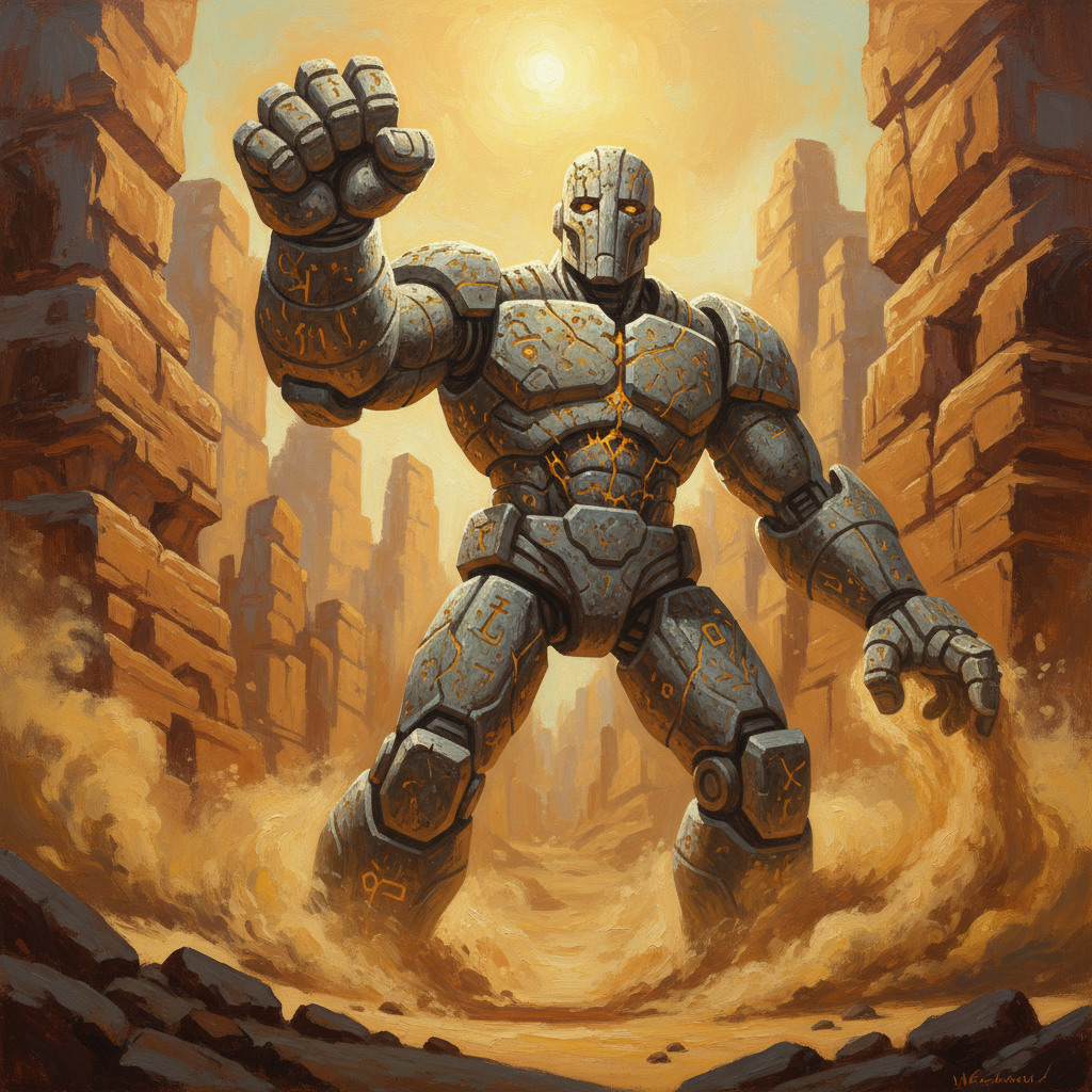 Stone Golem, original Pathfinder 2e monster artwork by ZapGM