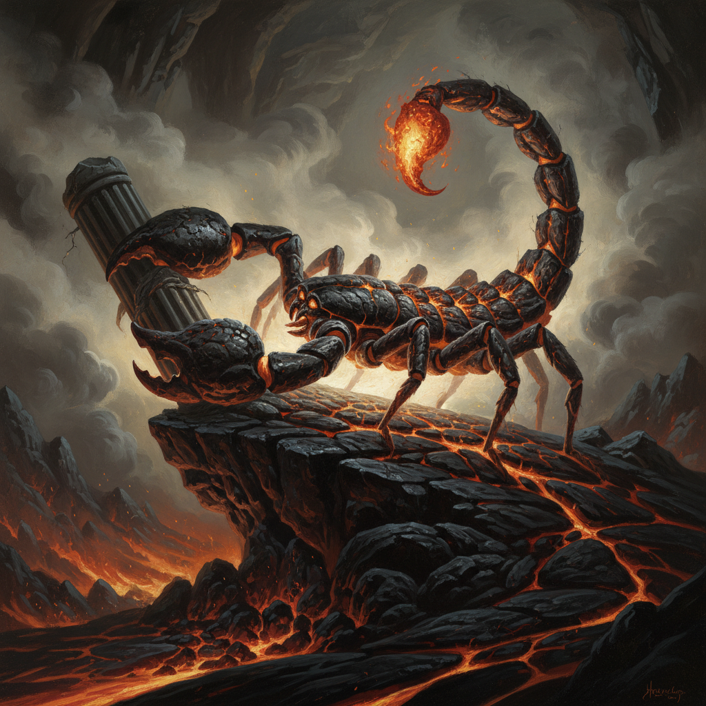 Magma Scorpion, original Pathfinder 2e monster artwork by ZapGM