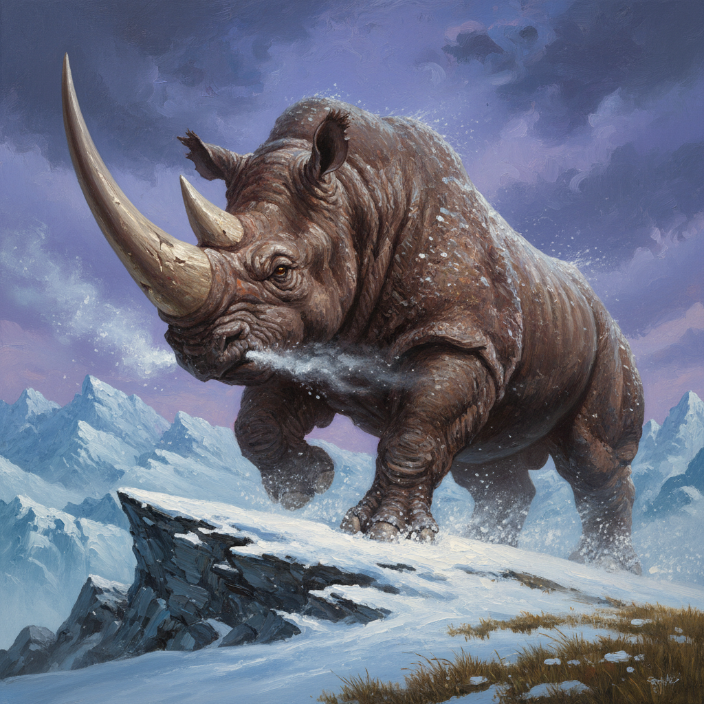 Woolly Rhinoceros, original Pathfinder 2e monster artwork by ZapGM