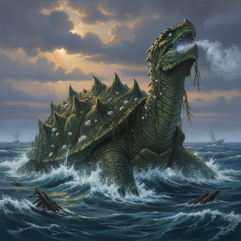 Dragon Turtle, original Pathfinder 2e monster artwork by ZapGM